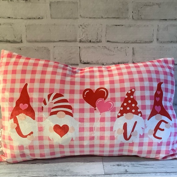 Pink Checkered Valentine Gnome Pillow - Picture 1 of 2
